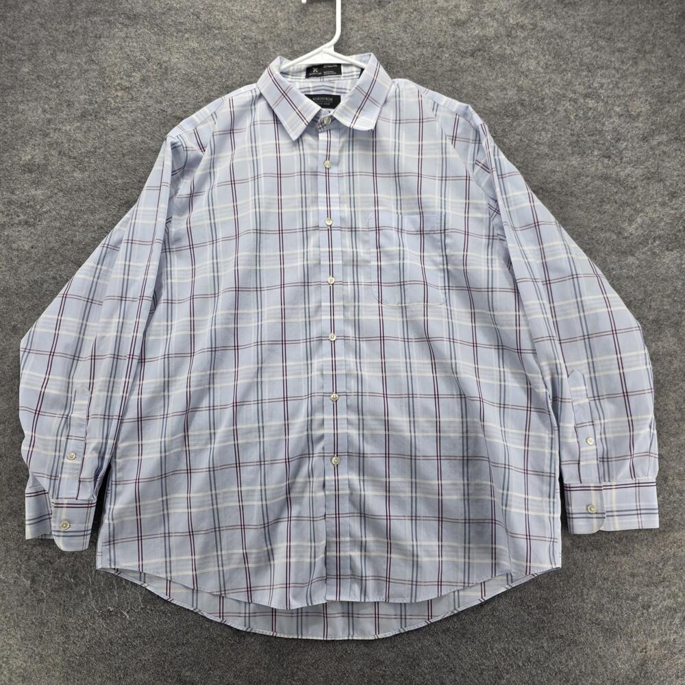 Nordstrom Mens Shop Dress Shirt Mens 17 Blue Plaid Classic Fit Point Collar